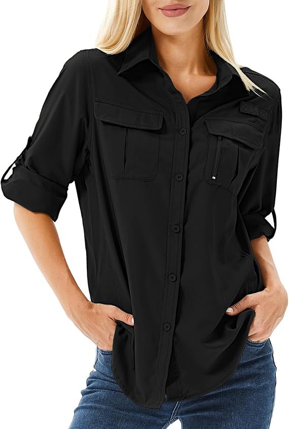 Women's UPF 50 Long Sleeve Sun Protection Shirts Safari Fishing Hiking - Seldom Seen Styles