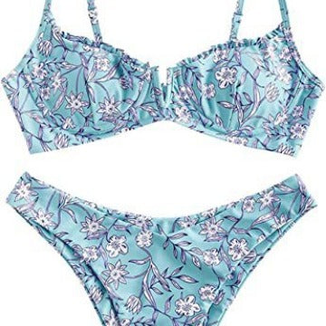 Women's Underwire Bikini Floral High Cut Bikini Set V-Wired Two Piece Swimsuit Bathing Suit - Seldom Seen Styles