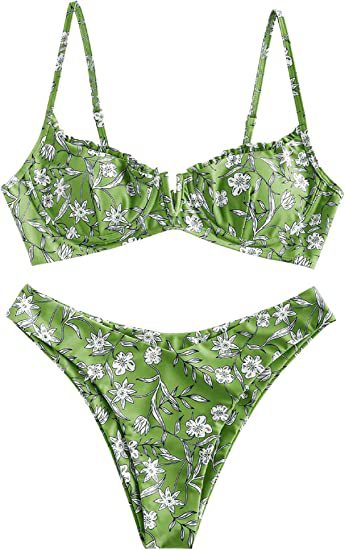 Women's Underwire Bikini Floral High Cut Bikini Set V-Wired Two Piece Swimsuit Bathing Suit - Seldom Seen Styles