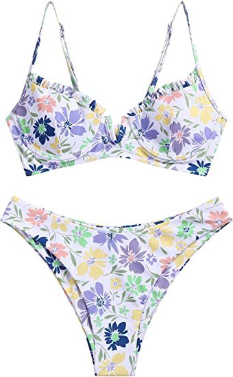 Women's Underwire Bikini Floral High Cut Bikini Set V-Wired Two Piece Swimsuit Bathing Suit - Seldom Seen Styles