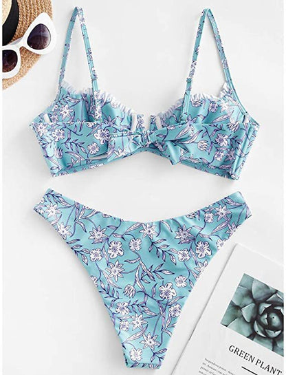 Women's Underwire Bikini Floral High Cut Bikini Set V-Wired Two Piece Swimsuit Bathing Suit - Seldom Seen Styles