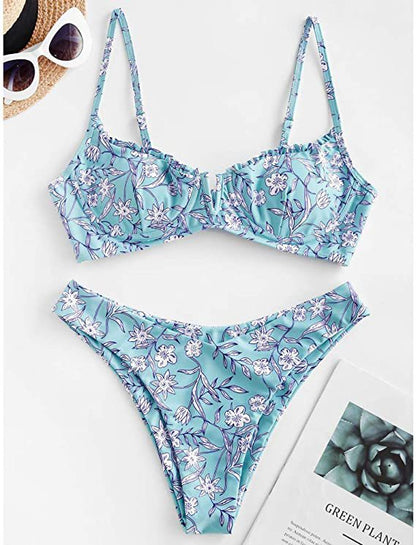 Women's Underwire Bikini Floral High Cut Bikini Set V-Wired Two Piece Swimsuit Bathing Suit - Seldom Seen Styles