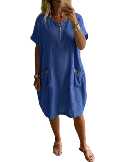Women's V-Neck Button Casual Loose Cotton Maxi Dress Summer Vacation Beach Outfit