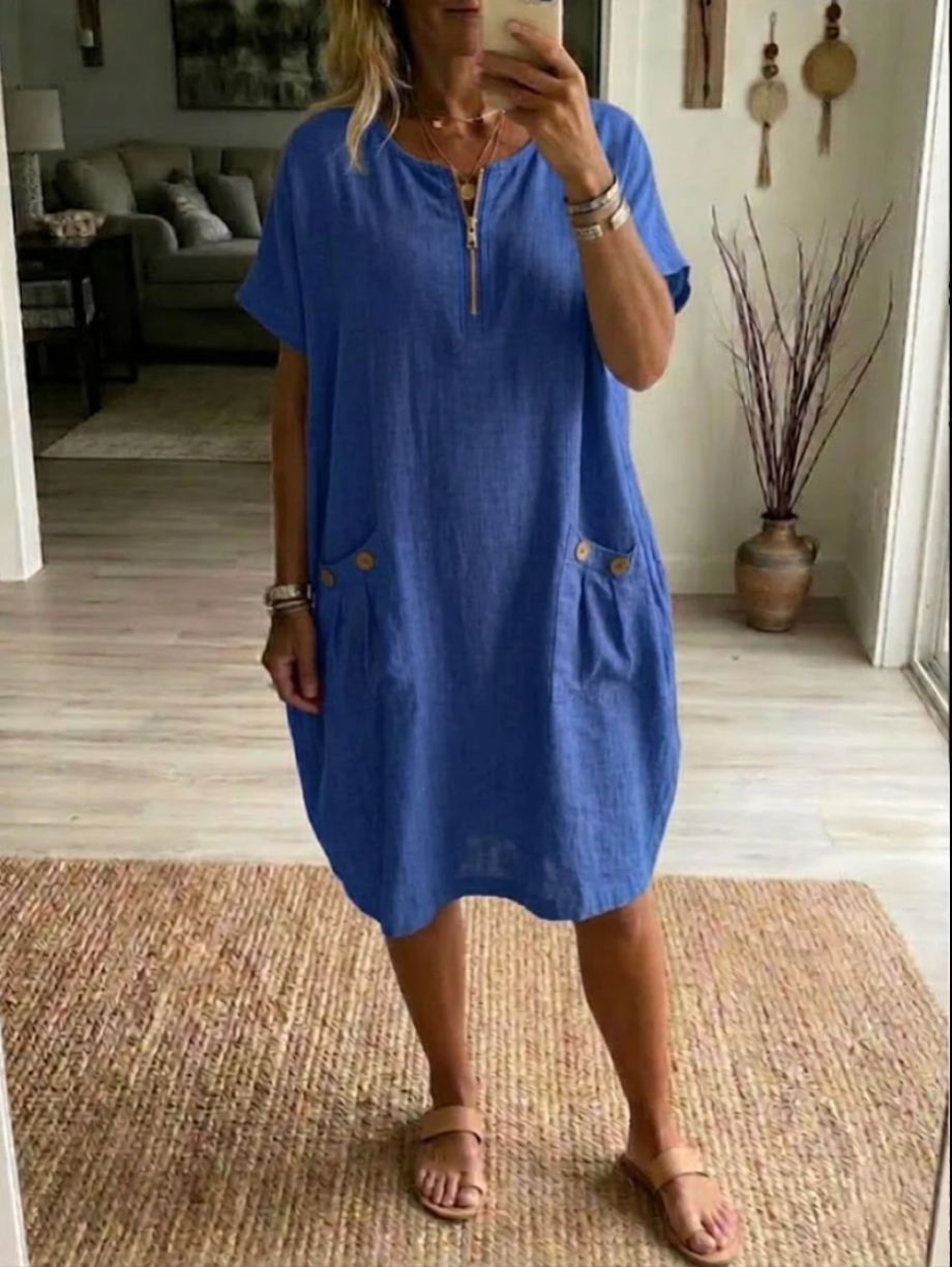Women's V-Neck Button Casual Loose Cotton Maxi Dress Summer Vacation Beach Outfit - Seldom Seen Styles