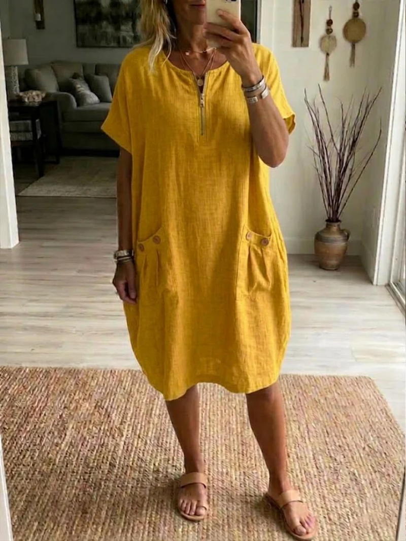 Women's V-Neck Button Casual Loose Cotton Maxi Dress Summer Vacation Beach Outfit - Seldom Seen Styles