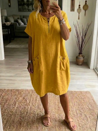 Women's V-Neck Button Casual Loose Cotton Maxi Dress Summer Vacation Beach Outfit