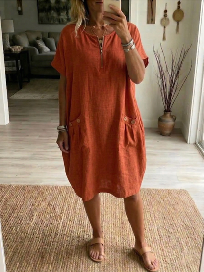 Women's V-Neck Button Casual Loose Cotton Maxi Dress Summer Vacation Beach Outfit