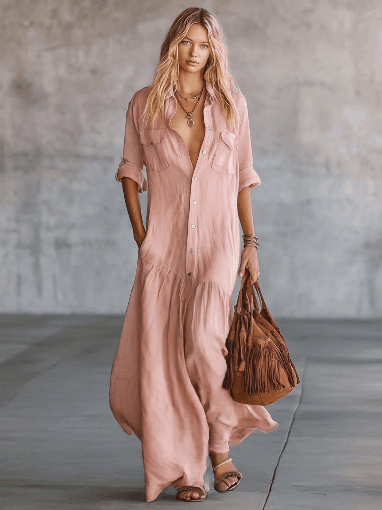 Women's V Neck Button Down Maxi Shirt Dress Cotton Linen Short Sleeve Casual Summer Vacation Dress
