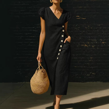Women's V-Neck Casual Loose Midi Dress Sleeveless Summer Beach Vacation Sundress