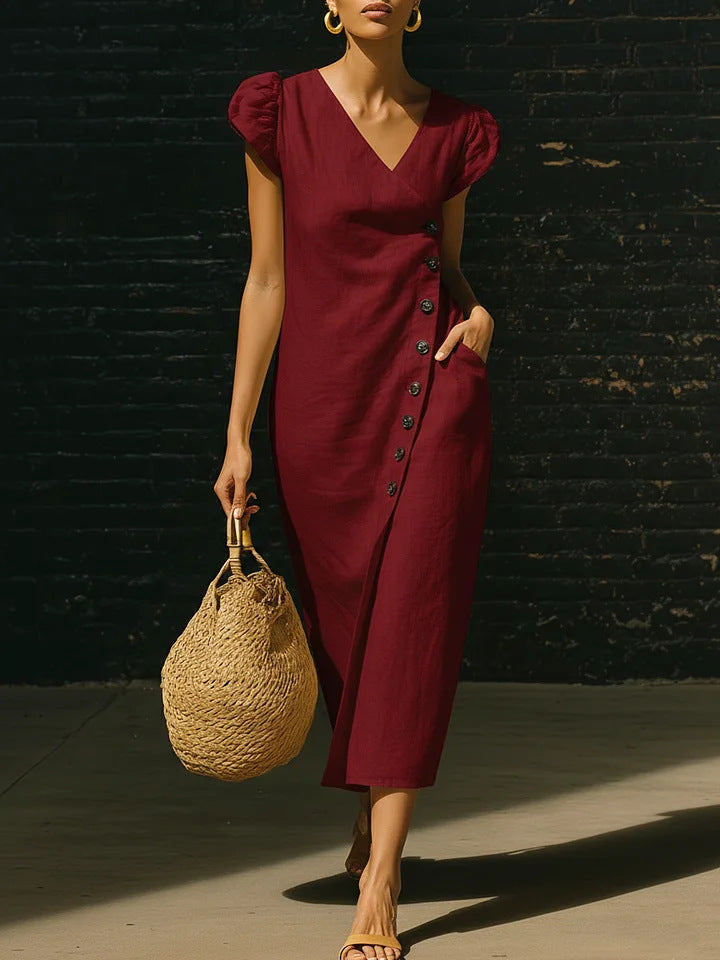 Women's V-Neck Casual Loose Midi Dress Sleeveless Summer Beach Vacation Sundress - Seldom Seen Styles