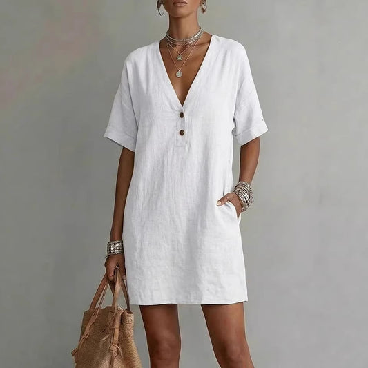 Women's V Neck Casual Summer Dress Loose Fit Fashion Vacation Dress - Seldom Seen Styles