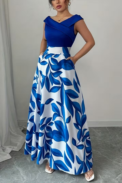 Women's V-Neck Floral A-Line Maxi Dress with Pockets | Casual Summer