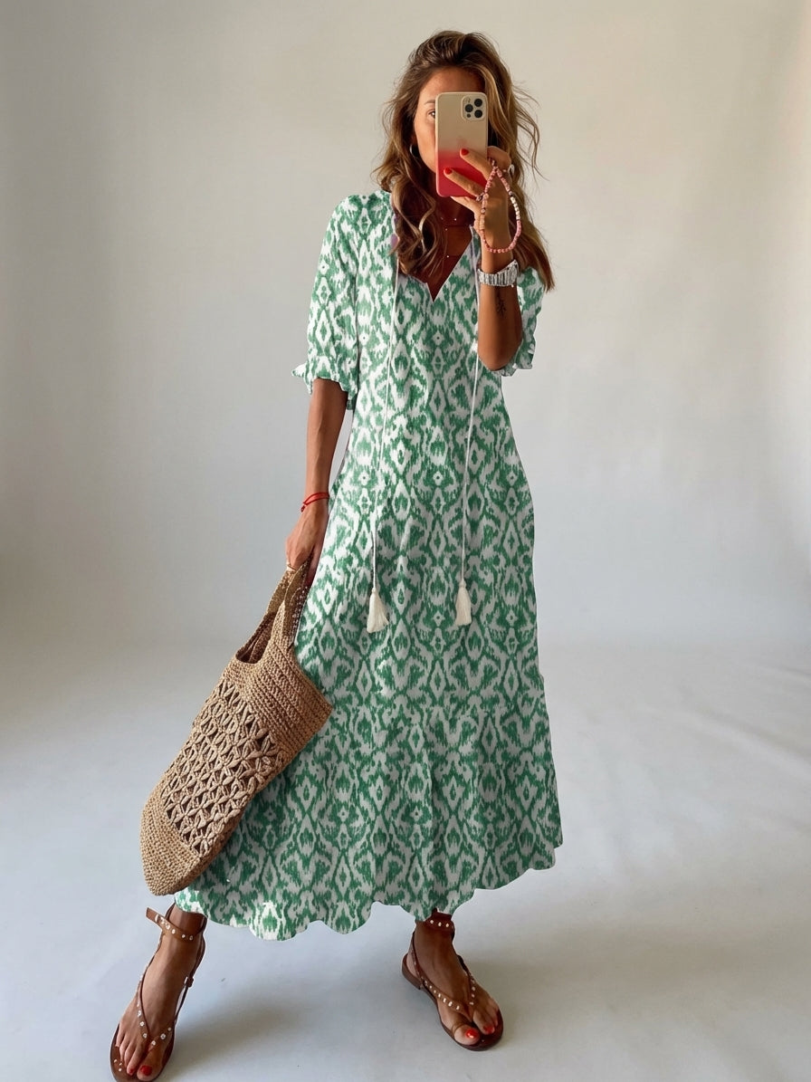 Women's V-Neck Floral Print Bohemian Maxi Dress Flowy Summer Beach Vacation Dress - Seldom Seen Styles