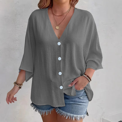 Women's V-Neck Ice Silk Cardigan Long Sleeve Button Solid Color Casual Vacation Outfit