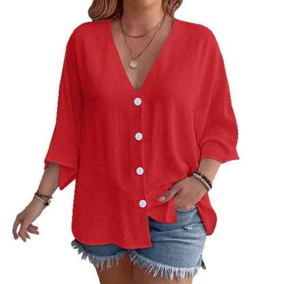 Women's V-Neck Ice Silk Cardigan Long Sleeve Button Solid Color Casual Vacation Outfit