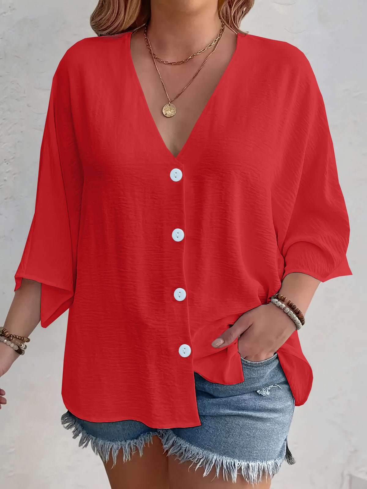 Women's V-Neck Ice Silk Cardigan Long Sleeve Button Solid Color Casual Vacation Outfit - Seldom Seen Styles