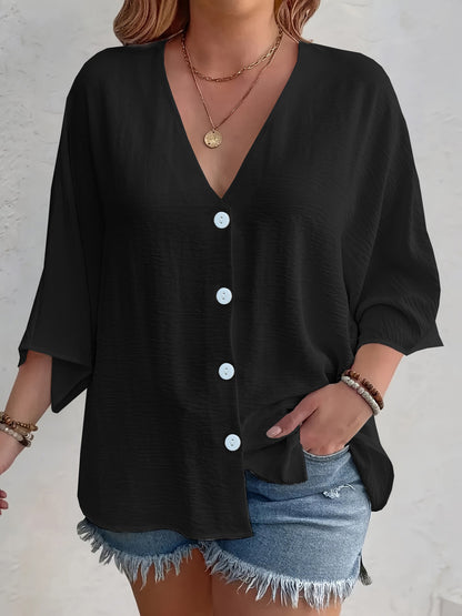 Women's V-Neck Ice Silk Cardigan Long Sleeve Button Solid Color Casual Vacation Outfit