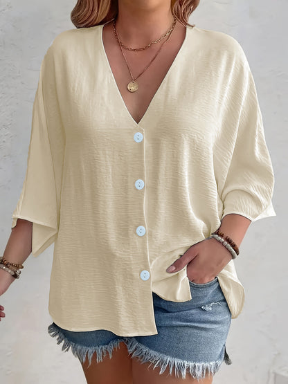 Women's V-Neck Ice Silk Cardigan Long Sleeve Button Solid Color Casual Vacation Outfit