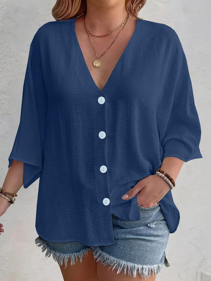 Women's V-Neck Ice Silk Cardigan Long Sleeve Button Solid Color Casual Vacation Outfit