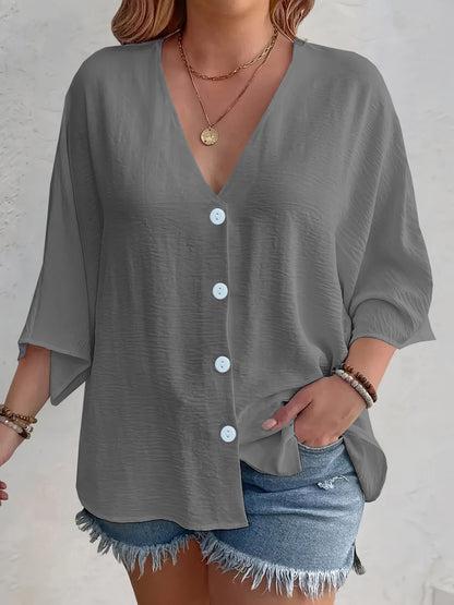 Women's V-Neck Ice Silk Cardigan Long Sleeve Button Solid Color Casual Vacation Outfit