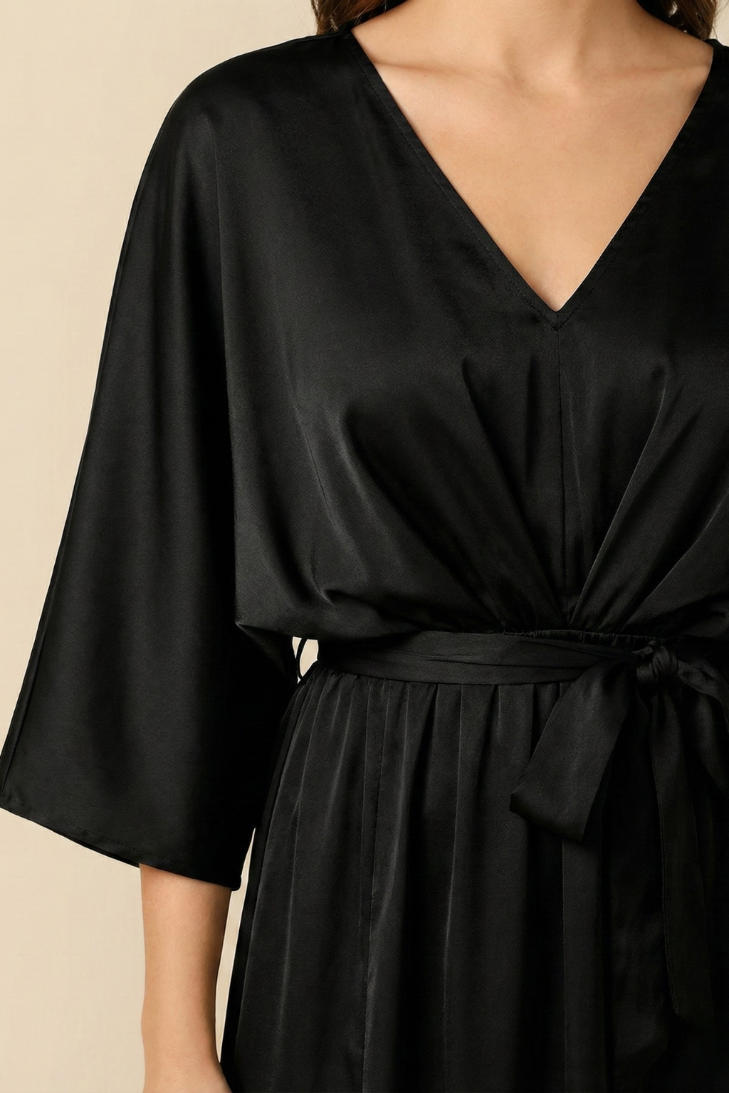 Women’s V-Neck Maxi Dress with Waist Tie and Kimono Sleeves – Occasion Wrap-Style Dress - Seldom Seen Styles