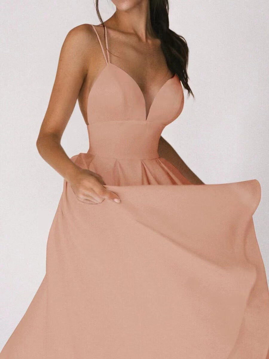 Women's V-Neck Midi Dress - Flowy A-Line Skirt - Dual Strap - Seldom Seen Styles