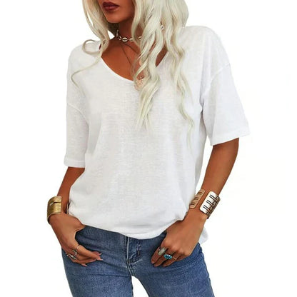 Women's V Neck Short Sleeve Loose Fit T Shirt Casual Summer Basic Tunic Top