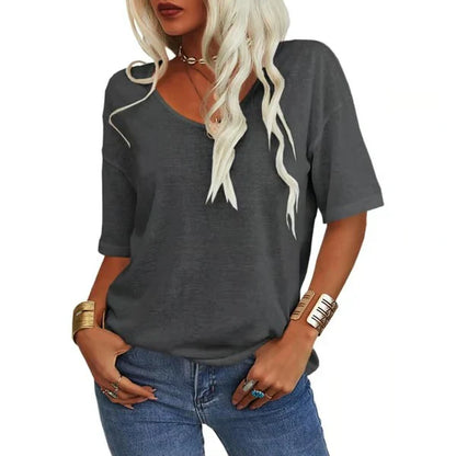 Women's V Neck Short Sleeve Loose Fit T Shirt Casual Summer Basic Tunic Top