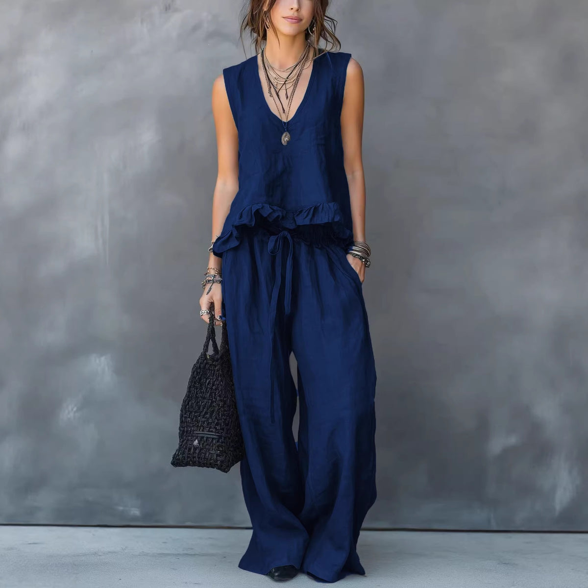 Women's V-Neck Sleeveless Ruffle Hem Casual Cover Up Top Loose Flowy Summer Vacation Outfit - Seldom Seen Styles
