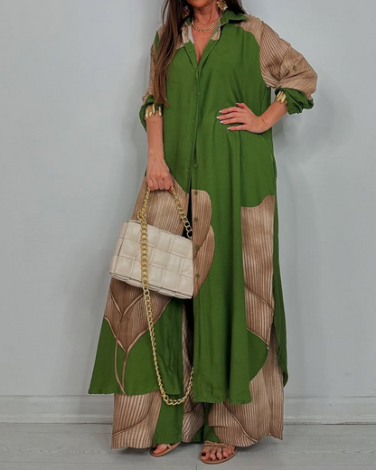 Ensemble décontracté pour femme, haut et pantalon imprimés patchwork, col en V