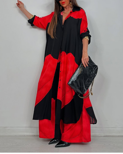 Ensemble décontracté pour femme, haut et pantalon imprimés patchwork, col en V