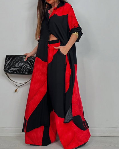Ensemble décontracté pour femme, haut et pantalon imprimés patchwork, col en V