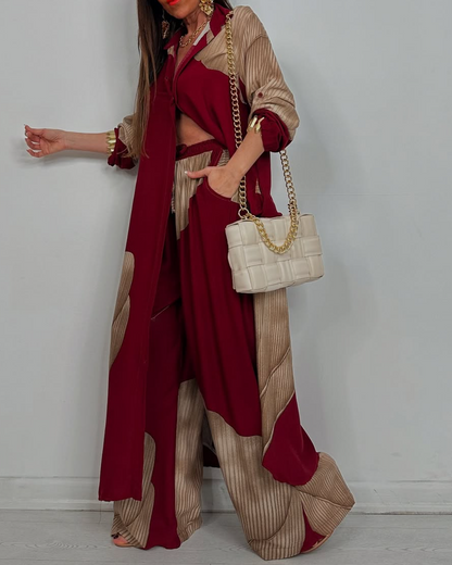 Ensemble décontracté pour femme, haut et pantalon imprimés patchwork, col en V