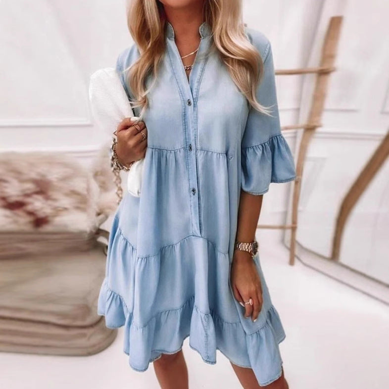 Women's V-neck Patchwork Solid Color Casual Dress - Seldom Seen Styles