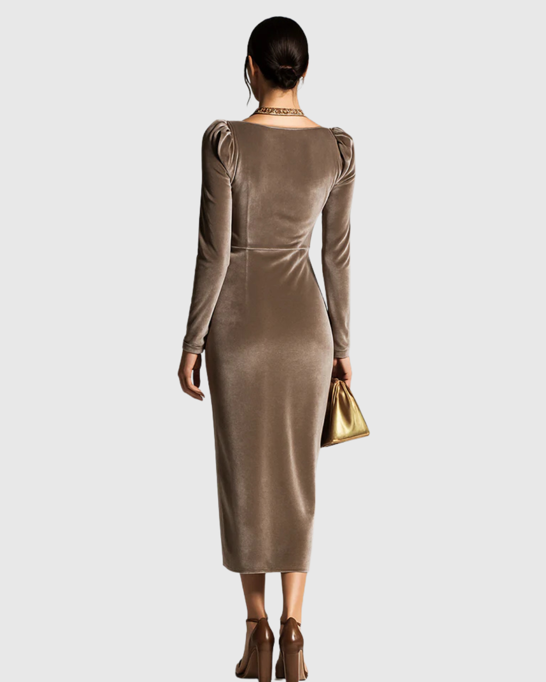 Women's Velvet Wrap Midi Dress Elegant Draped Long Sleeve Bodycon Party Dress - Seldom Seen Styles