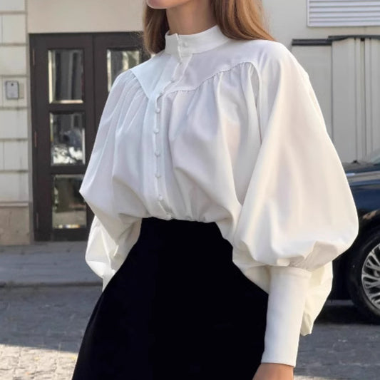 Women's Victorian Lantern Sleeve Blouse Elegant High Neck Long Sleeve White Shirt - Seldom Seen Styles