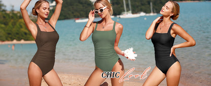 Women's Vintage Padded Push up One Piece Swimsuits Tummy Control Bathing Suits Plus Size Swimwear