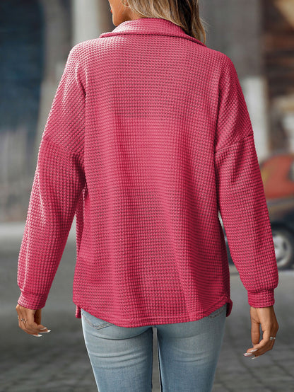 Chemises boutonnées en tricot gaufré pour femmes, veste décontractée à manches longues, hauts boyfriend, chemisiers coupe ample