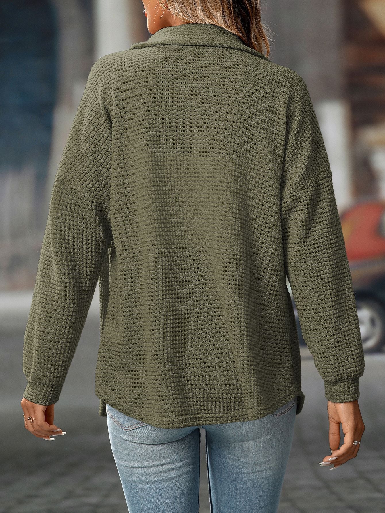 Women's Waffle Knit Button Down Shirts Casual Long Sleeve Shacket Jacket Boyfriend Tops Blouses Loose Fit - Seldom Seen Styles