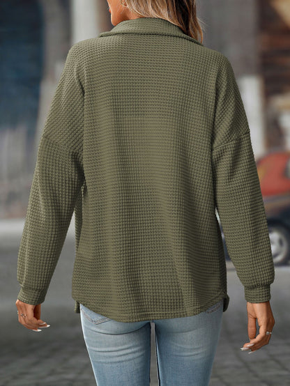 Chemises boutonnées en tricot gaufré pour femmes, veste décontractée à manches longues, hauts boyfriend, chemisiers coupe ample