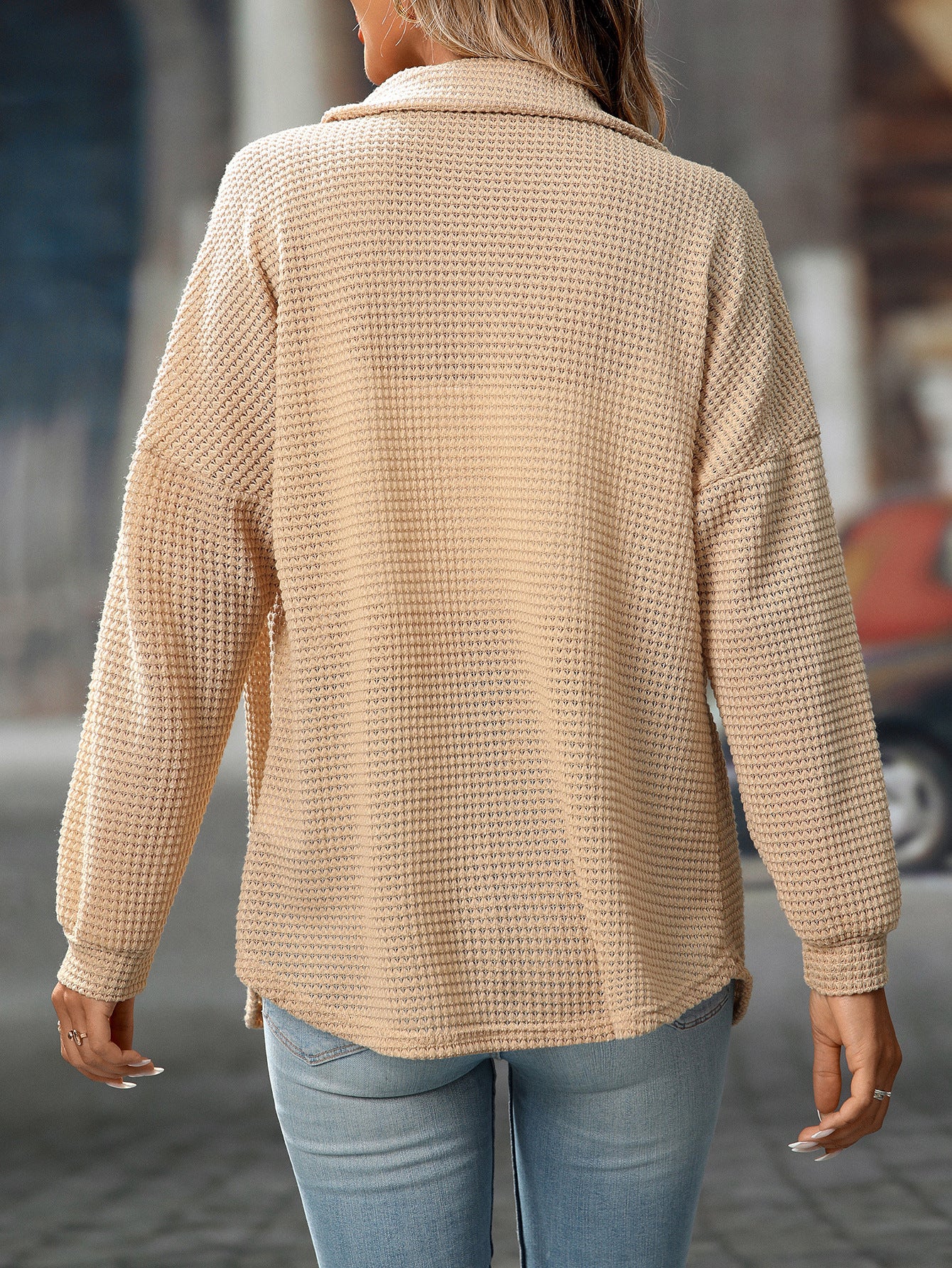 Women's Waffle Knit Button Down Shirts Casual Long Sleeve Shacket Jacket Boyfriend Tops Blouses Loose Fit - Seldom Seen Styles