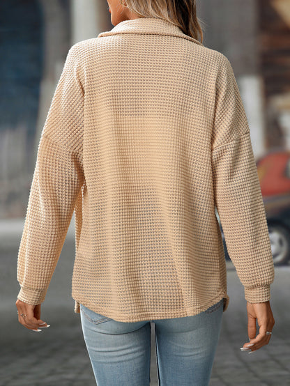 Chemises boutonnées en tricot gaufré pour femmes, veste décontractée à manches longues, hauts boyfriend, chemisiers coupe ample