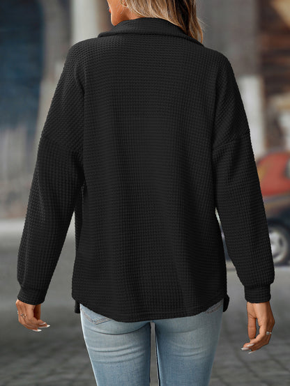 Chemises boutonnées en tricot gaufré pour femmes, veste décontractée à manches longues, hauts boyfriend, chemisiers coupe ample