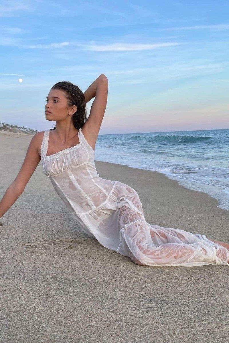 Women's White Corset Maxi Dress Ruffle Cottagecore Summer Dress - Seldom Seen Styles
