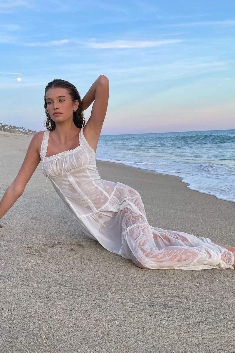 Women's White Corset Maxi Dress Ruffle Cottagecore Summer Dress - Seldom Seen Styles