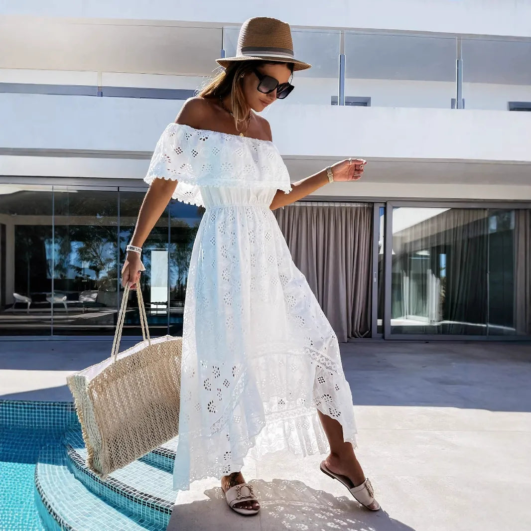 Women's White Lace Maxi Dress Off Shoulder Boho Summer Dress - Seldom Seen Styles