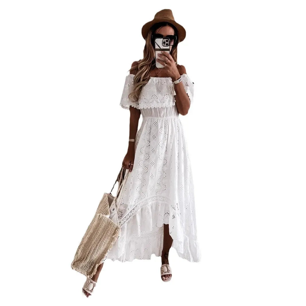 Women's White Lace Maxi Dress Off Shoulder Boho Summer Dress - Seldom Seen Styles