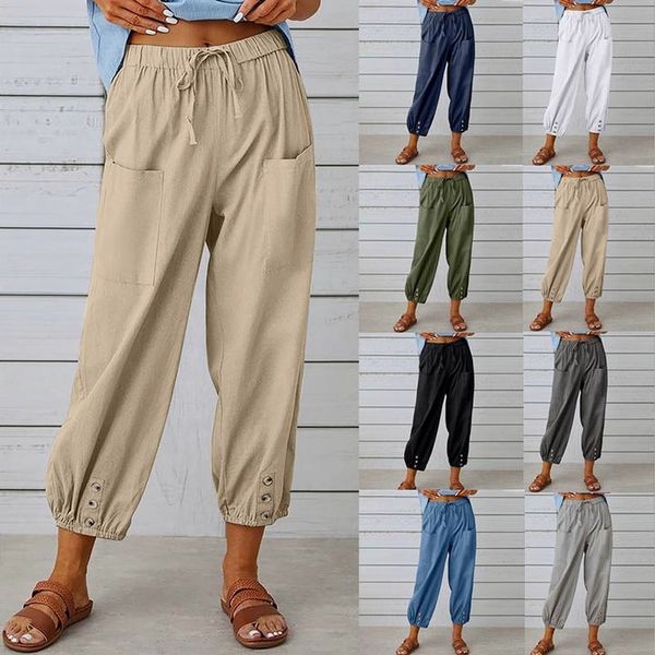 Women's Wide Leg Drawstring Capri Pants High Waist Elastic Casual Cotton Linen Summer Beach Vacation Pants | Boho Capri - Seldom Seen Styles