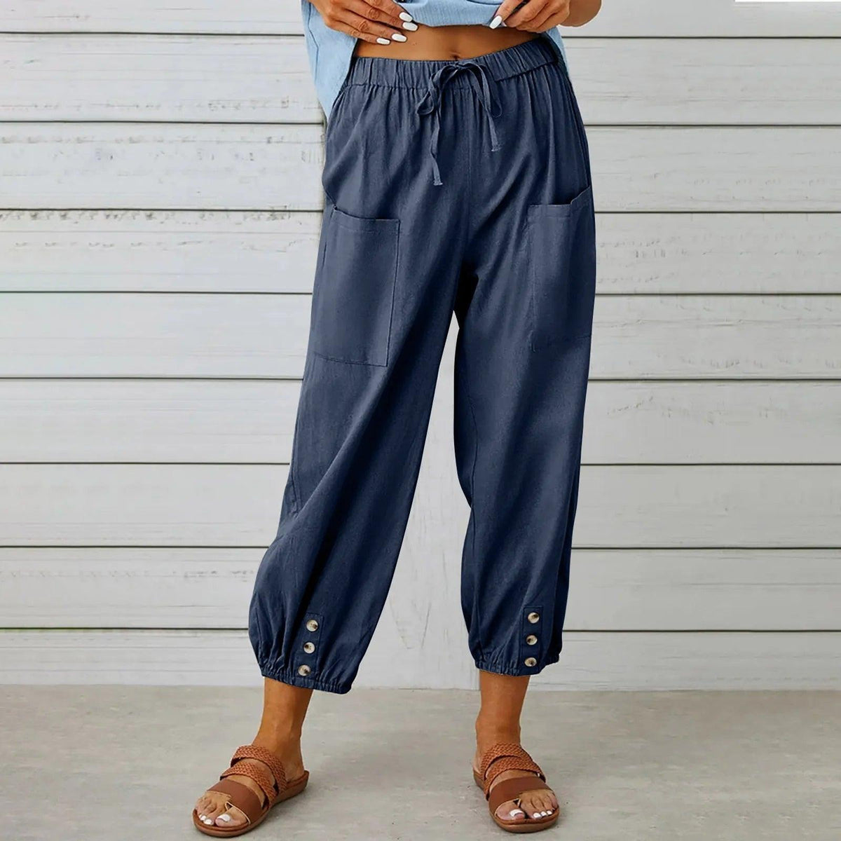 Women's Wide Leg Drawstring Capri Pants High Waist Elastic Casual Cotton Linen Summer Beach Vacation Pants | Boho Capri - Seldom Seen Styles