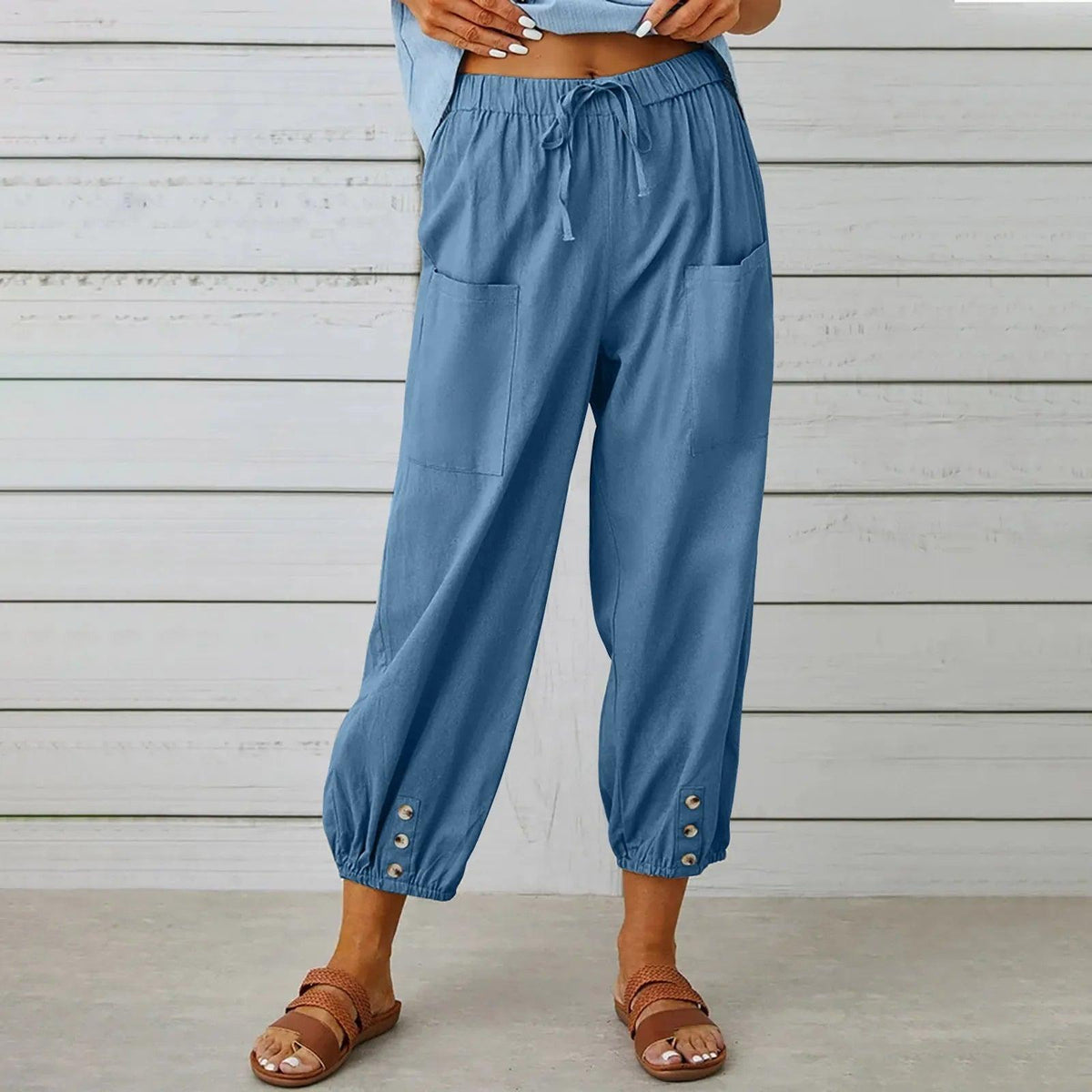 Women's Wide Leg Drawstring Capri Pants High Waist Elastic Casual Cotton Linen Summer Beach Vacation Pants | Boho Capri - Seldom Seen Styles